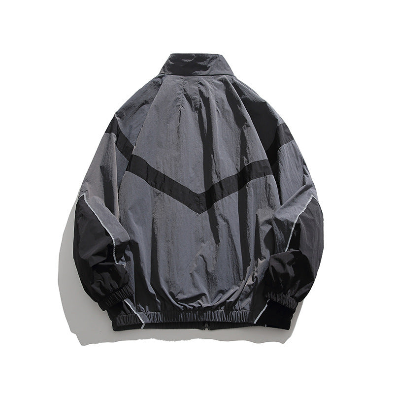 Herren Leichte Oversize Windbreaker-Jacke mit Chevron-Paneelen, Stehkragen und elastischem Saum Nord Taschen