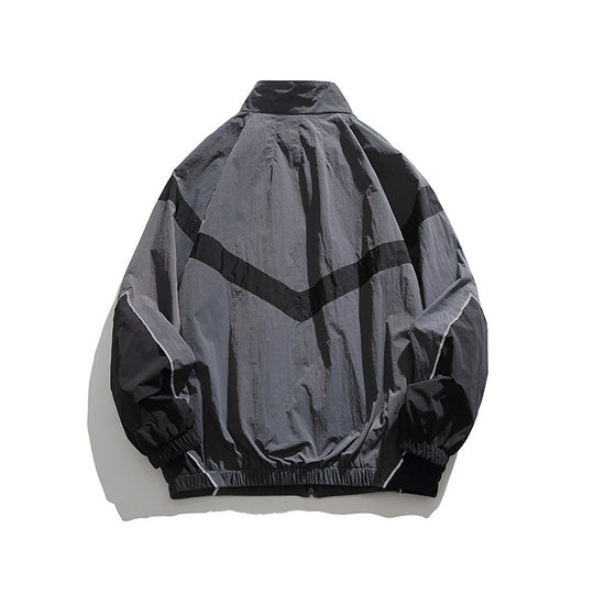 Herren Leichte Oversize Windbreaker-Jacke mit Chevron-Paneelen, Stehkragen und elastischem Saum Nord Taschen