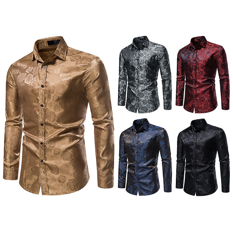 Herren Elegantes Hemd mit floralem Jacquardmuster und Satin-Glanz Nord Taschen