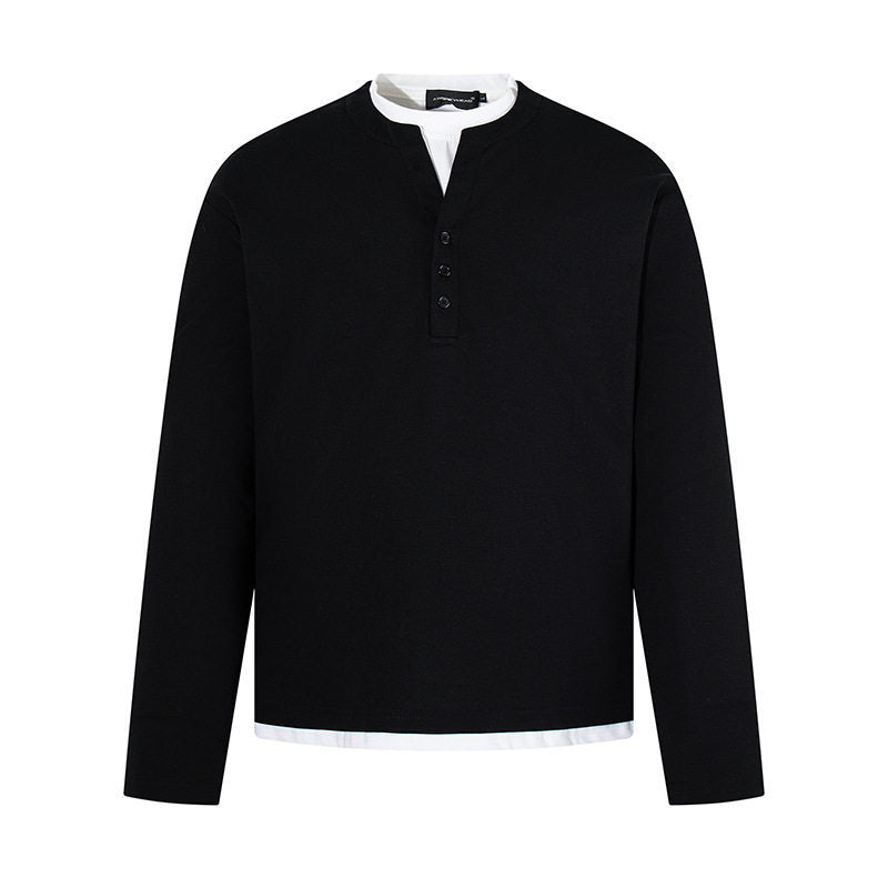 Herren Langärmeliges Henley-Layer-Shirt mit kontrastierendem Innenkragen und modernem Regular-Fit Nord Taschen