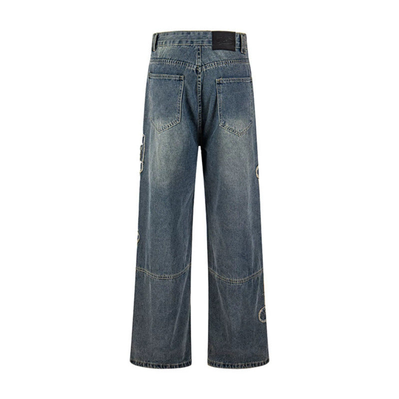 Damen Jeans mit hohem Bund, weitem Beinverlauf, Stick- und Destroy-Details Nord Taschen