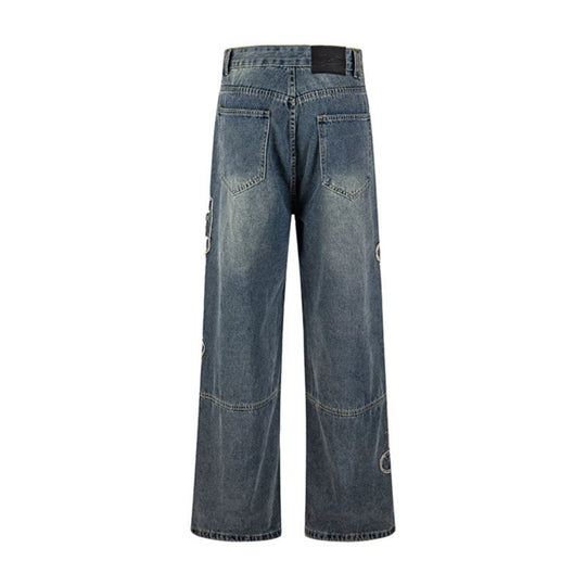 Damen Jeans mit hohem Bund, weitem Beinverlauf, Stick- und Destroy-Details Nord Taschen