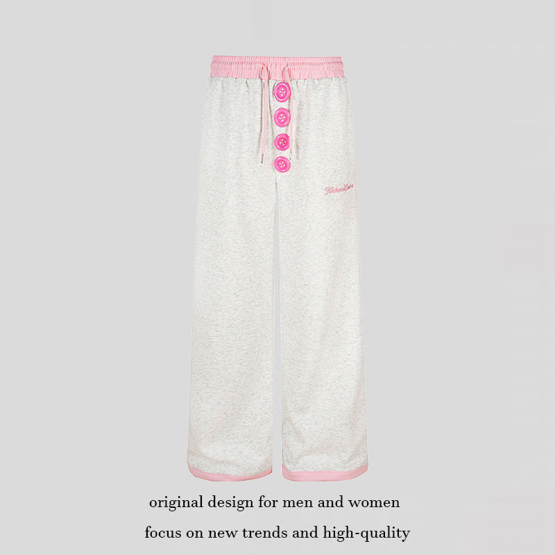 Damen Weite Lounge-Hose mit Zierknopfleiste, hohem Bund und Kordelzug Nord Taschen