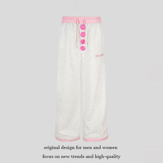 Damen Weite Lounge-Hose mit Zierknopfleiste, hohem Bund und Kordelzug Nord Taschen