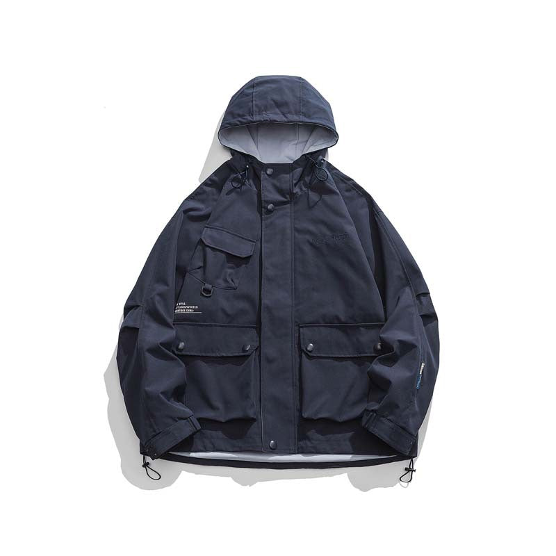 Unisex Oversize-Utility-Jacke mit Kapuze, multifunktionalen Pattentaschen und Kordelzug Nord Taschen