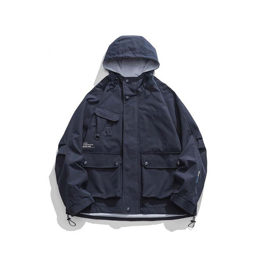Unisex Oversize-Utility-Jacke mit Kapuze, multifunktionalen Pattentaschen und Kordelzug Nord Taschen