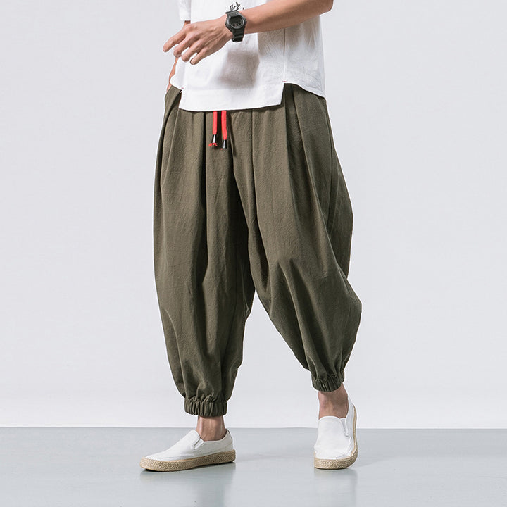 Herren ausgefallene Ballonhose im Haremstil mit Faltenwurf, elastischem Bund und Kordelzug Nord Taschen
