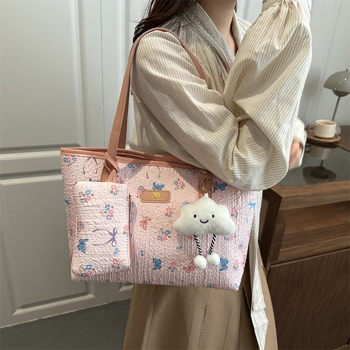 Damen modische Strandtasche mit floralem Stickmuster und separatem Kosmetiktäschchen Nord Taschen
