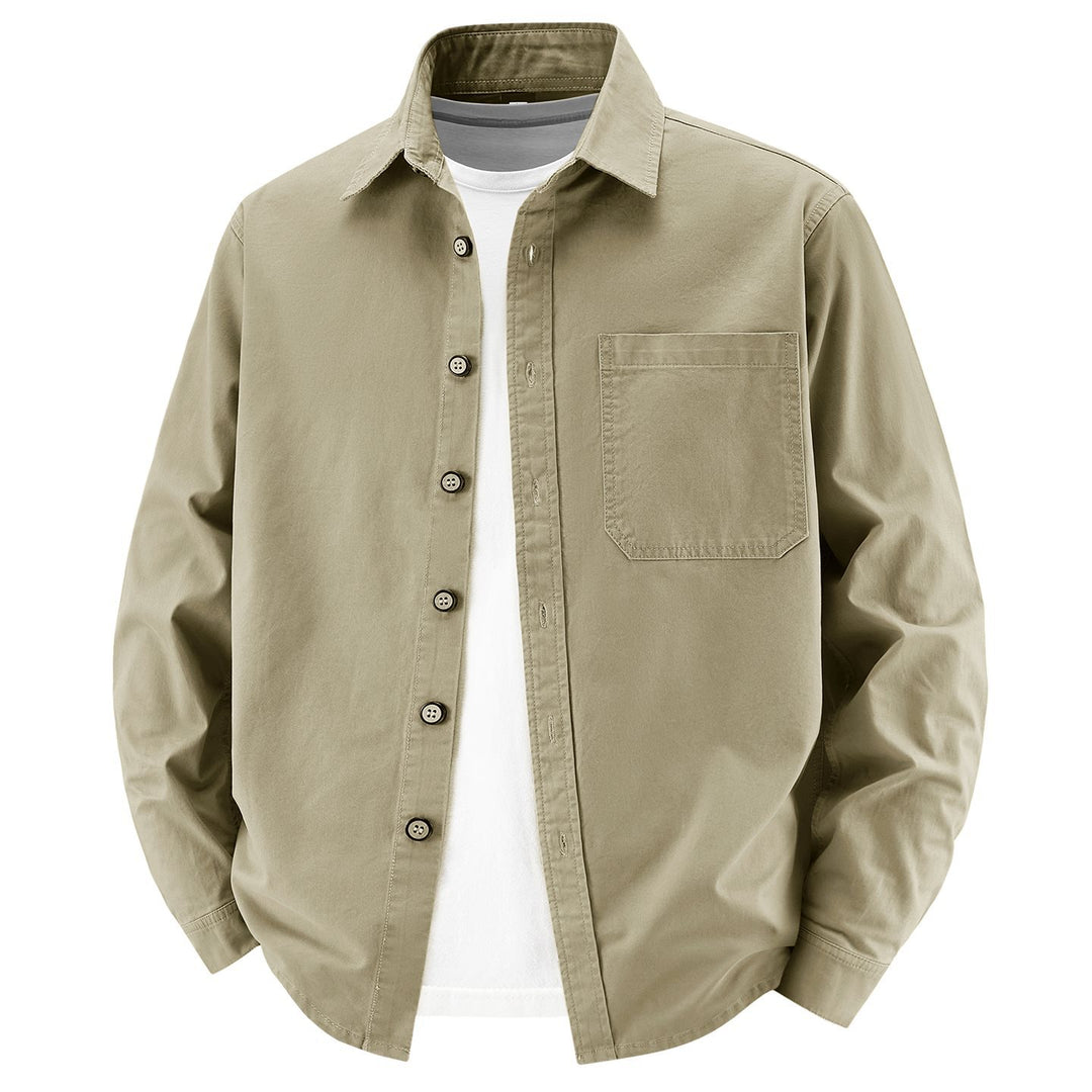 Herren lockere Overshirt-Jacke aus Baumwollmix mit Brusttasche und durchgehender Knopfleiste Nord Taschen