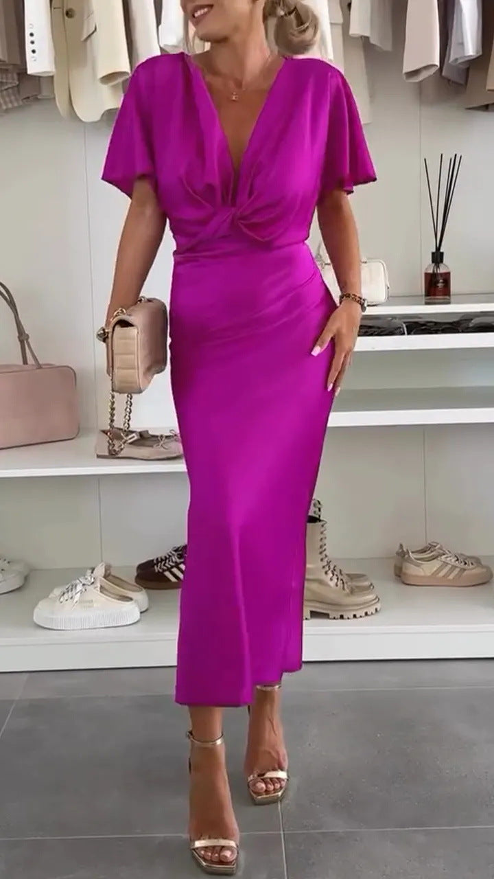 Damen Elegantes Wickelkleid aus satinierter Baumwolle