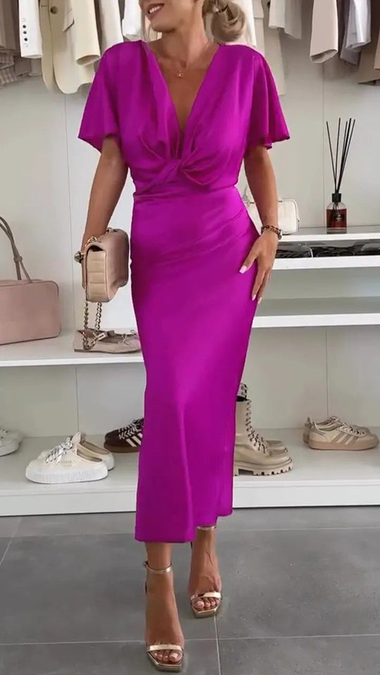 Damen Elegantes Wickelkleid aus satinierter Baumwolle