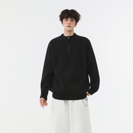 Herren Strick-Halbzip-Pullover mit Stehkragen und strukturierten Rippdetails Nord Taschen