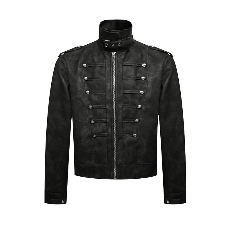 Herren Kurzjacke im Military-Marching‑Look aus Velourslederimitat mit Stehkragen & Zierknöpfen Nord Taschen