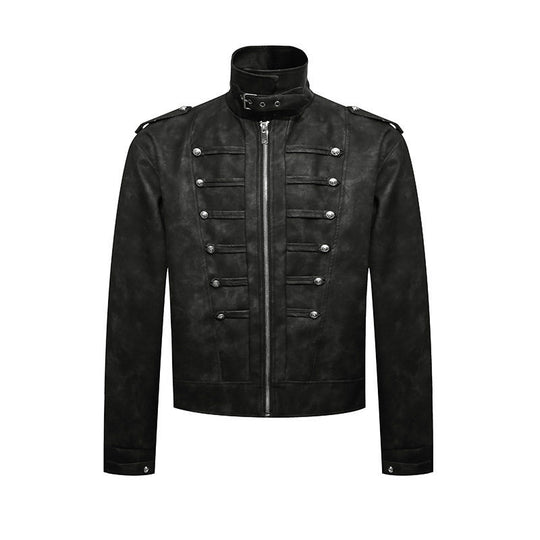 Herren Kurzjacke im Military-Marching‑Look aus Velourslederimitat mit Stehkragen & Zierknöpfen Nord Taschen