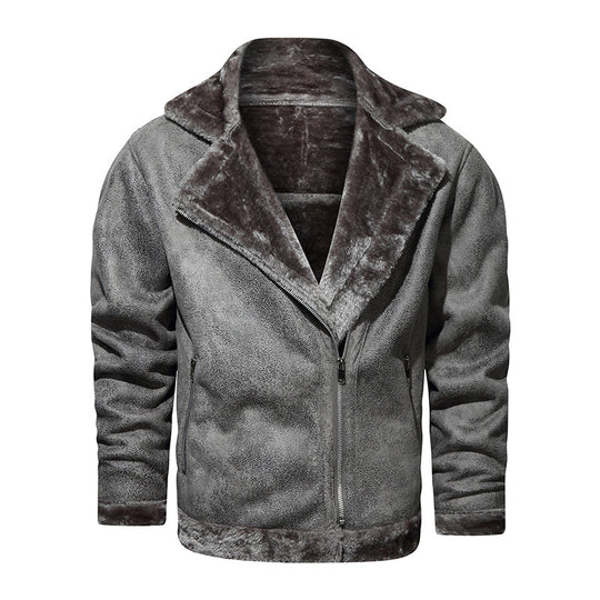 Herren Lammfellimitat-Fliegerjacke mit kuscheligem Kunstfellfutter Nord Taschen
