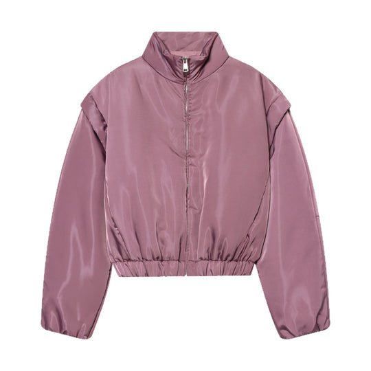 Damen Kurze gesteppte Cropped-Übergangsjacke mit Stehkragen, wattierter Fütterung und elastischem Saum Nord Taschen