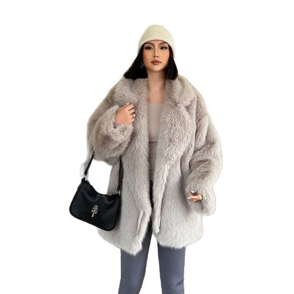 Damen Kurzflausch‑Mantel mit Oversize‑Silhouette, voluminösem Schalkragen und mittlerer Länge Nord Taschen