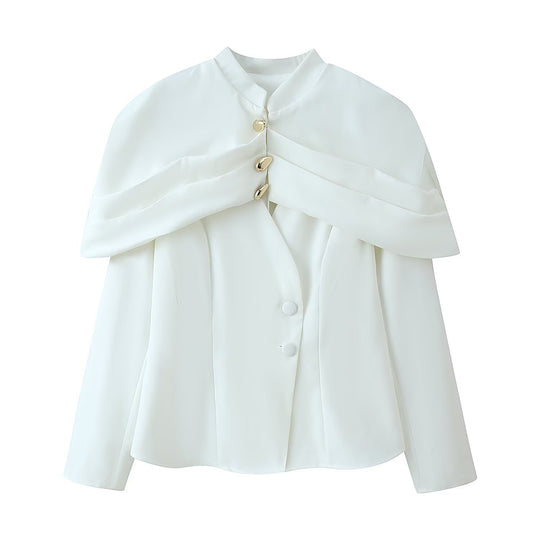 Damen Cape-Blazer mit doppeltem Capelet, Stehkragen und taillierter Silhouette Nord Taschen