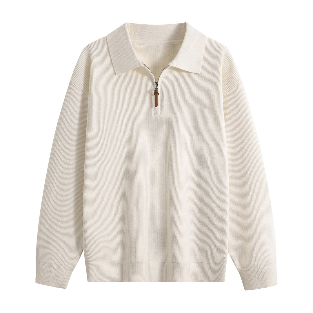 Damen Oversize Rippstrick-Pullover mit Polokragen & Kurz‑Zip Nord Taschen