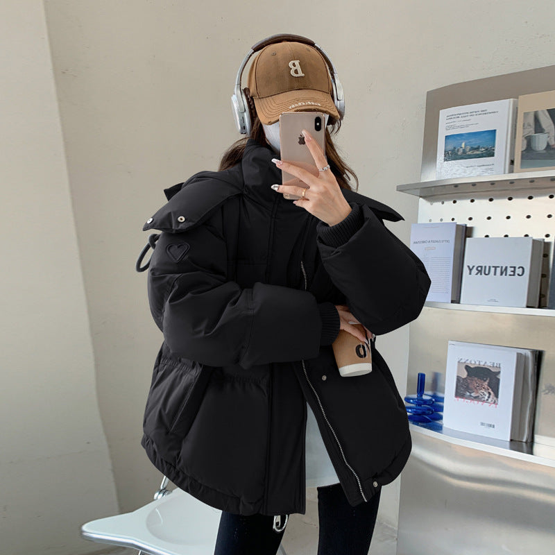 Damen nan oversized gesteppte Kurzjacke mit Kapuze, winddichter Fütterung und übergroßem Kragen Nord Taschen
