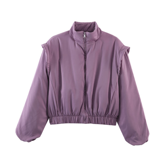 Damen Kurz geschnittene Windjacke mit Stehkragen, wattierter Fütterung und Ballonärmeln Nord Taschen