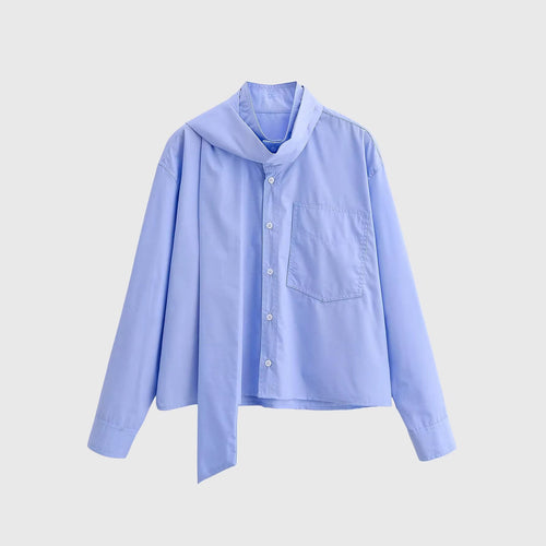 Damen Oversize‑Hemdbluse mit integriertem Halstuch‑Schal und aufgesetzter Brusttasche Nord Taschen