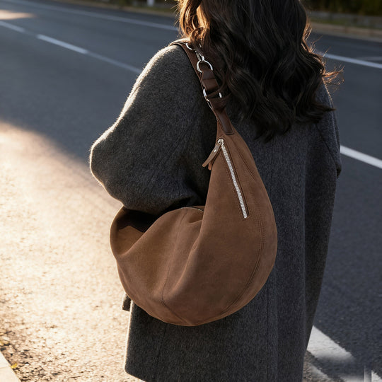 Damen lässige Hobo-Tasche aus weichem Veloursleder mit praktischen Fächern Nord Taschen