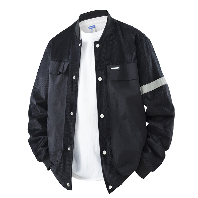 Herren Leichte Utility-Bomberjacke mit Druckknopfverschluss, Brusttaschen und reflektierendem Ärmelstreifen Nord Taschen