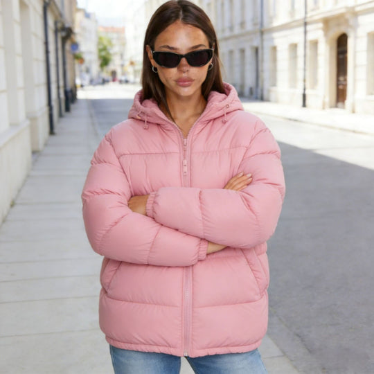 Damen Wattierte Steppjacke mit Kapuze und Taillenkontur Nord Taschen