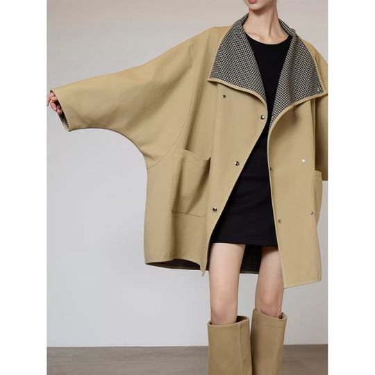 Damen Oversized Übergangsjacke mit kontrastierendem Kragen Nord Taschen