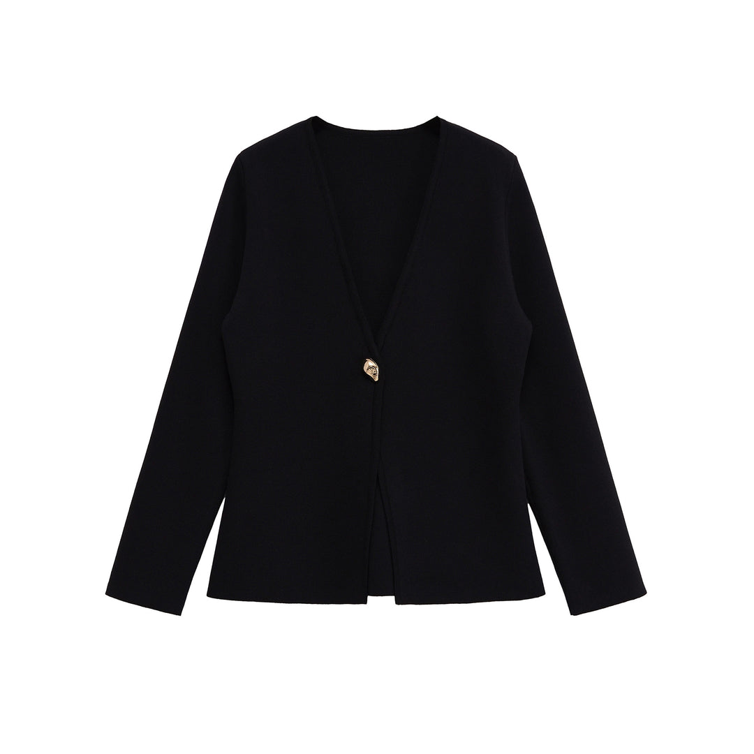 Damen Feiner V‑Ausschnitt-Cardigan mit Schmuckknopf und kastiger Silhouette Nord Taschen