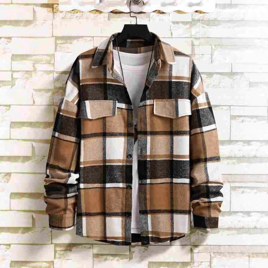 Herren Karierte Flanell-Hemdjacke mit Brusttaschen und Knopfleiste Nord Taschen