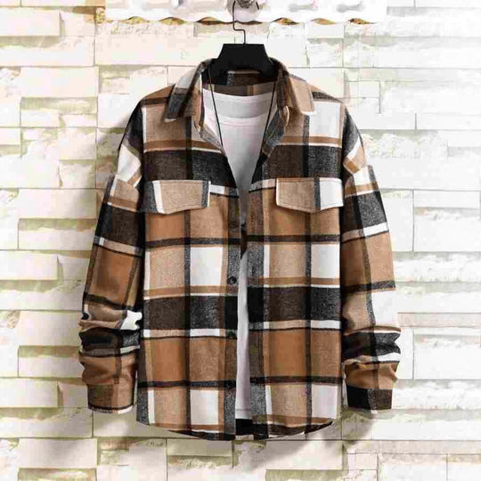 Herren Karierte Flanell-Hemdjacke mit Brusttaschen und Knopfleiste Nord Taschen