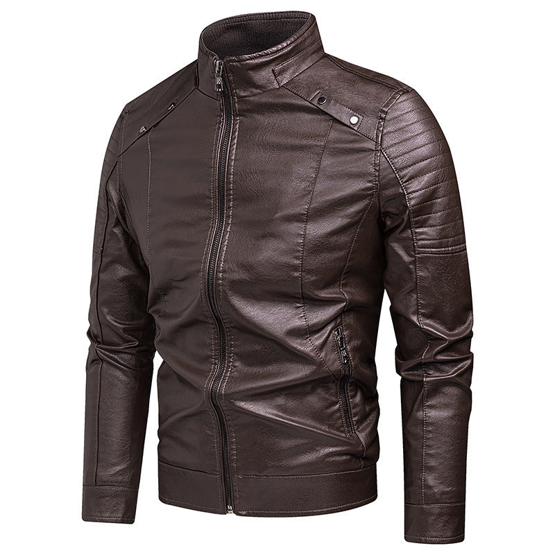 Herren schlanker Kunstleder-Moto-Blouson mit ergonomischen Nähten und Stehkragen Nord Taschen