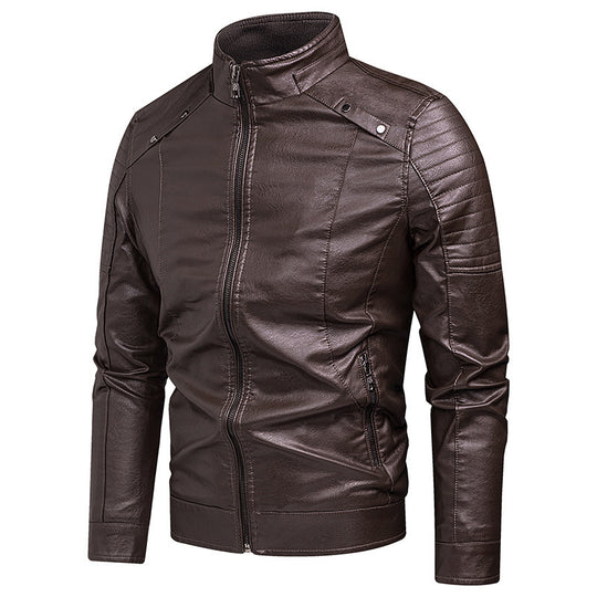 Herren schlanker Kunstleder-Moto-Blouson mit ergonomischen Nähten und Stehkragen Nord Taschen