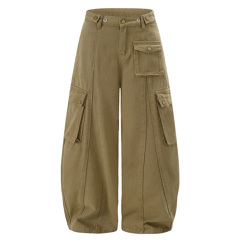 Damen Weite Cargo-Palazzo-Hose mit hohem Bund, Ballon-Saum und mehreren Klappentaschen Nord Taschen