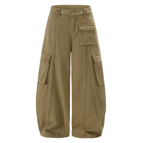 Damen Weite Cargo-Palazzo-Hose mit hohem Bund, Ballon-Saum und mehreren Klappentaschen Nord Taschen