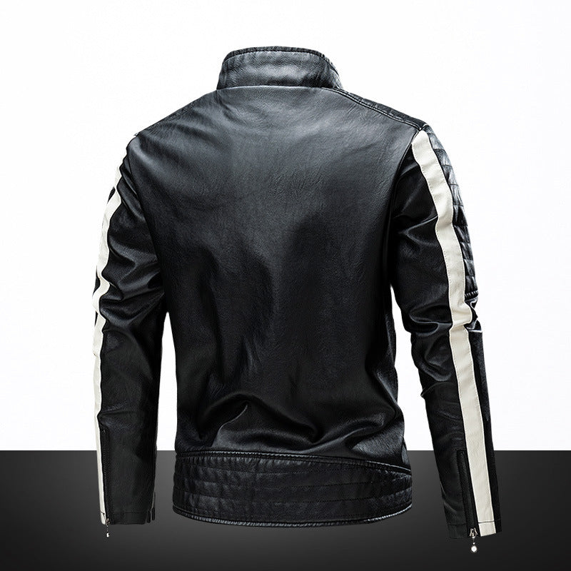 Herren Slim-Fit Bikerjacke im Retro‑Racing‑Look mit Stehkragen und gesteppter Schulterpartie Nord Taschen