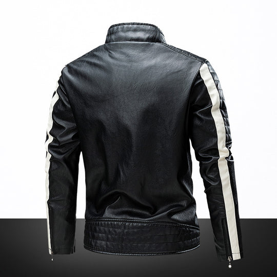 Herren Slim-Fit Bikerjacke im Retro‑Racing‑Look mit Stehkragen und gesteppter Schulterpartie Nord Taschen