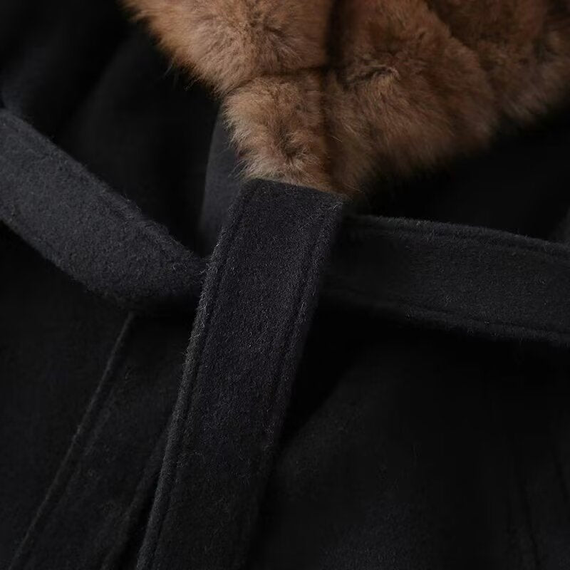 Damen Kurzmantel mit abnehmbarem Kunstpelz‑Schalkragen und Taillengürtel Nord Taschen