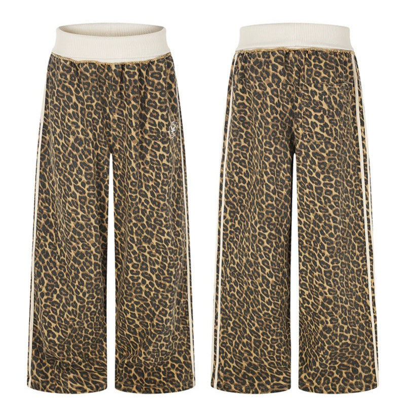 Damen weite Palazzo-Jogginghose mit Leopardenprint und elastischem Rippbund Nord Taschen