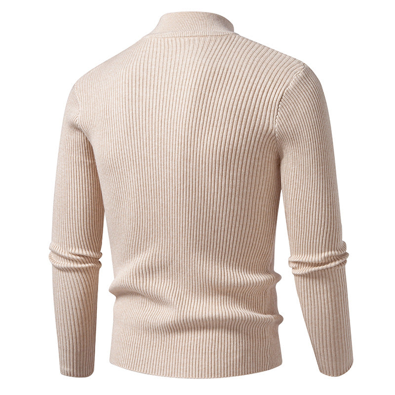 Herren Rippstrick-Mockneck-Pullover schmaler Schnitt thermischer Feinstrick Nord Taschen