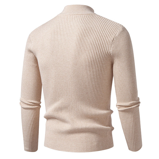 Herren Rippstrick-Mockneck-Pullover schmaler Schnitt thermischer Feinstrick Nord Taschen