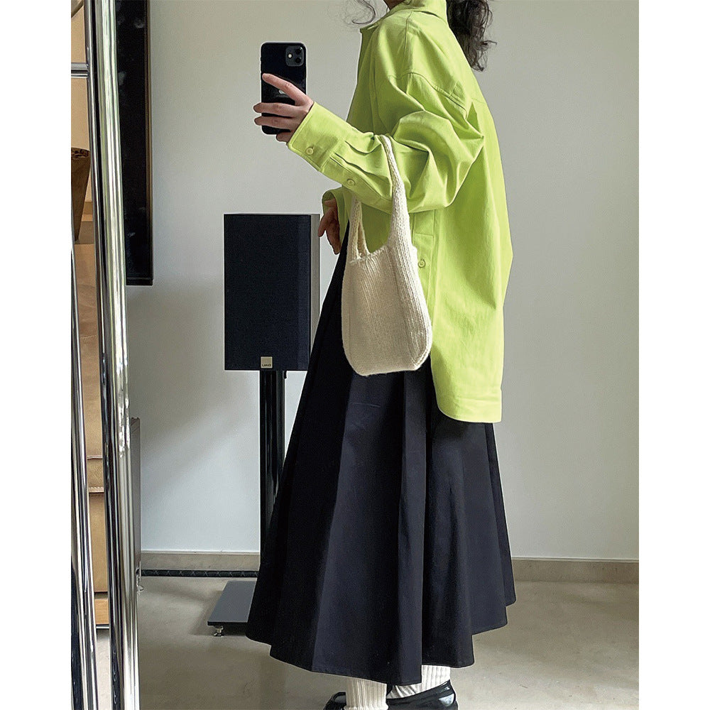 Damen Weites Midirock mit hoher Taille, Boxfalten und A-Linien-Silhouette Nord Taschen