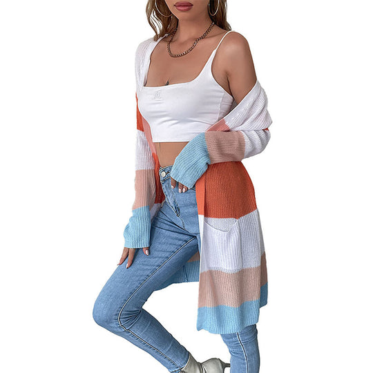 Damen Gestreifter Strickcardigan Nord Taschen