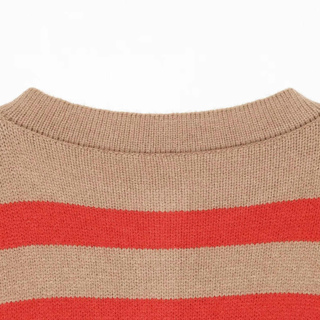 Damen Gestreifter Oversize-Strickpullover mit Henley-Knopfleiste Nord Taschen
