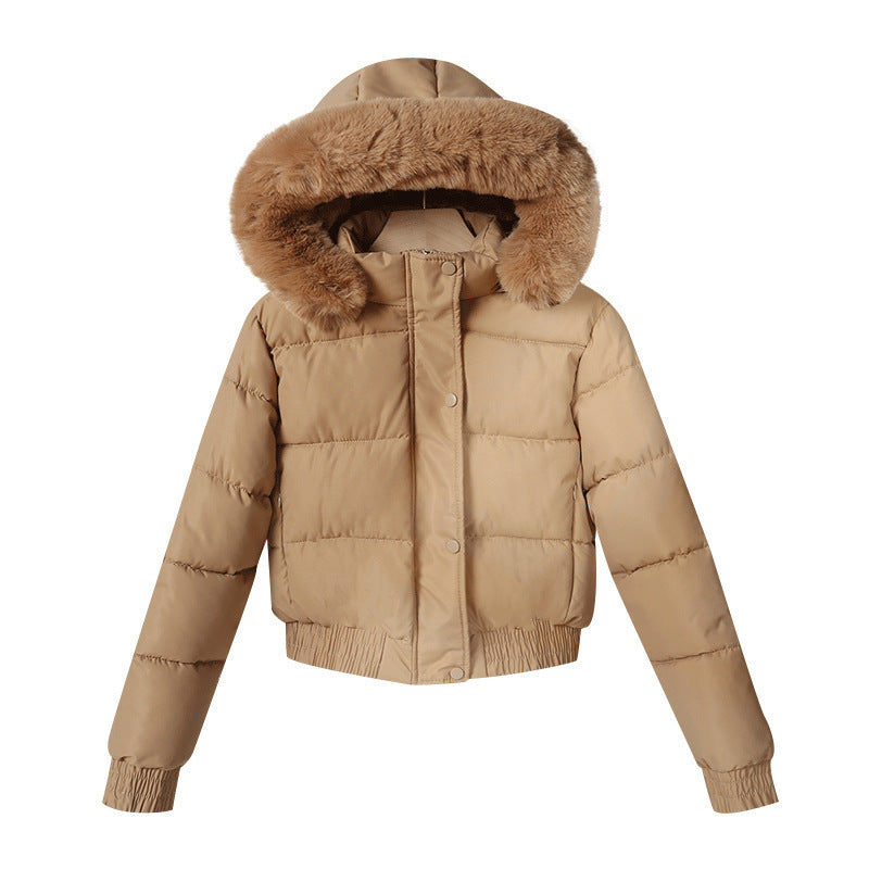Damen nan kurz geschnittene Thermosteppjacke mit abnehmbarer Kunstfellkapuze und Rippbündchen Nord Taschen