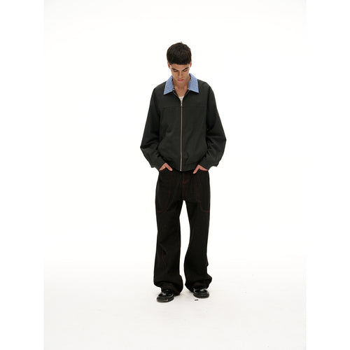 Unisex Kurz geschnittene Nadelstreifen‑Blousonjacke mit kontrastierendem Hemdkragen und durchgehendem Reißverschluss Nord Taschen