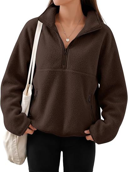 Damen Oversize Sherpa-Fleece-Pullover mit Halbreißverschluss und Kängurutasche Nord Taschen