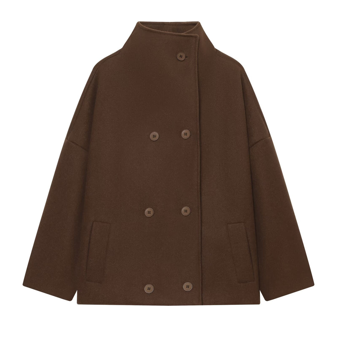 Damen Kurzes Cape-Mantel aus Wollmix mit hohem Stehkragen und doppelreihiger Knopfleiste Nord Taschen